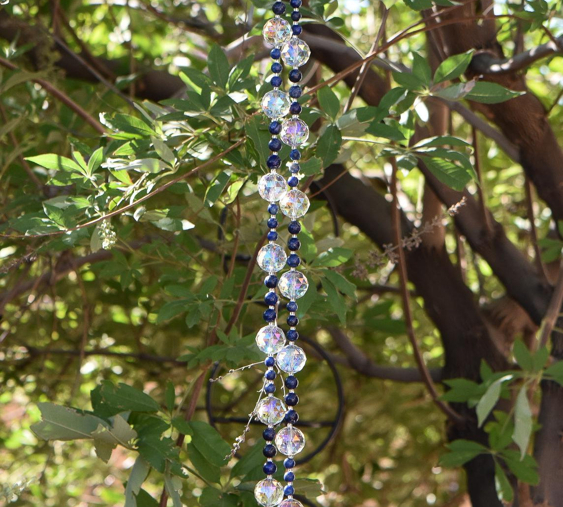 Lapis Lazuli Stone and Glass Sun Chime - Patio and Garden Decor