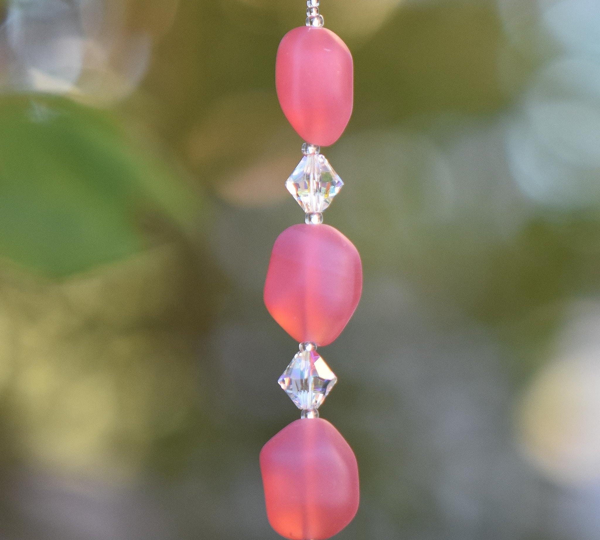 Small Pink Sun Catcher with Sparkling Crystals - Ideal for Any Space