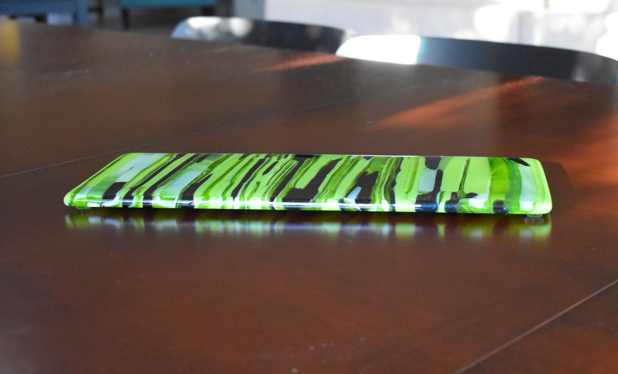 Modern Glass Cheese Board - Handcrafted Navy Blue and Lime Green Tray - 13x5 - Unique Gift Idea