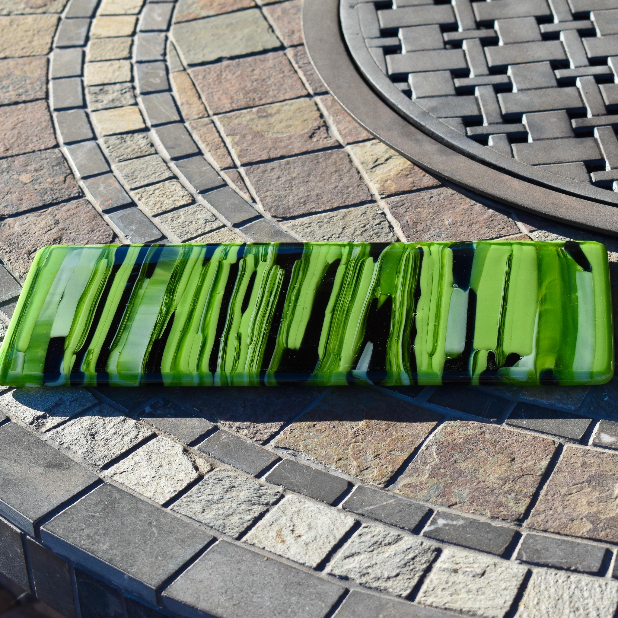 Modern Glass Cheese Board - Handcrafted Navy Blue and Lime Green Tray - 13x5 - Unique Gift Idea