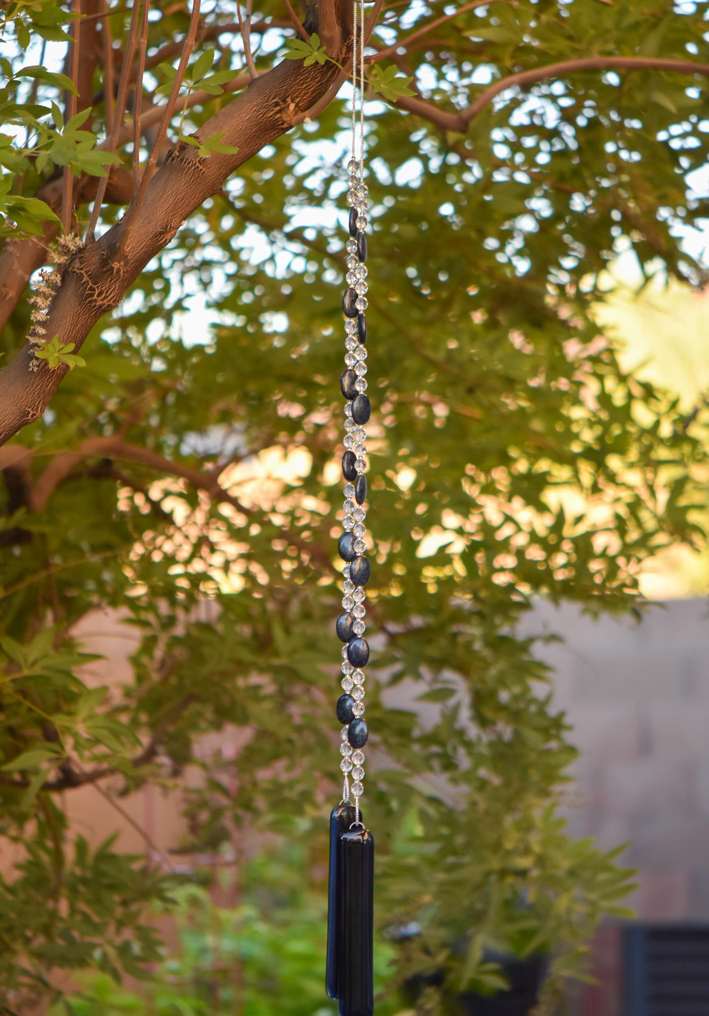 Blue Dumortierite Stone and Glass Sun Chime - Invite Magic into your Garden