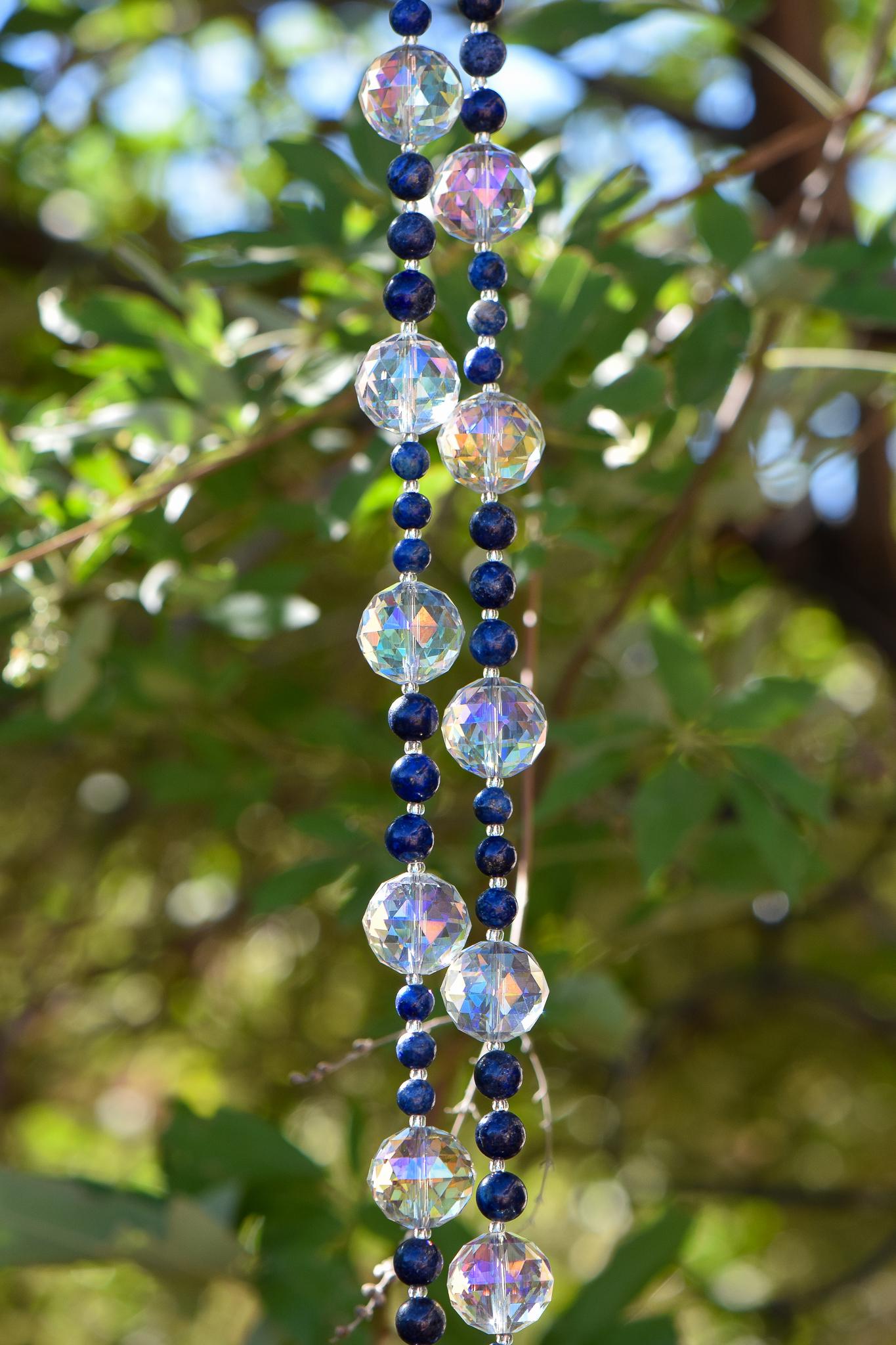 Lapis Lazuli Stone and Glass Sun Chime - Patio and Garden Decor