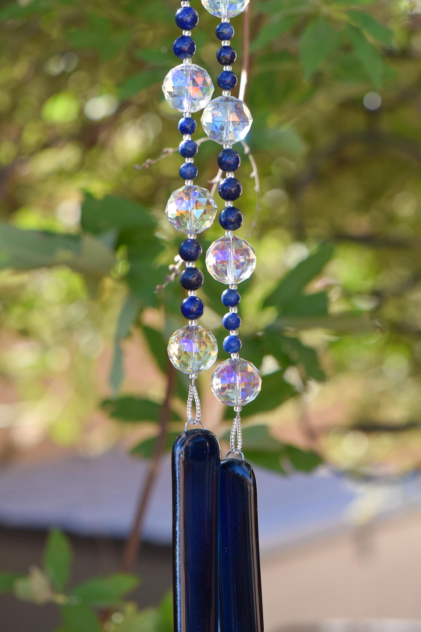 Lapis Lazuli Stone and Glass Sun Chime - Patio and Garden Decor