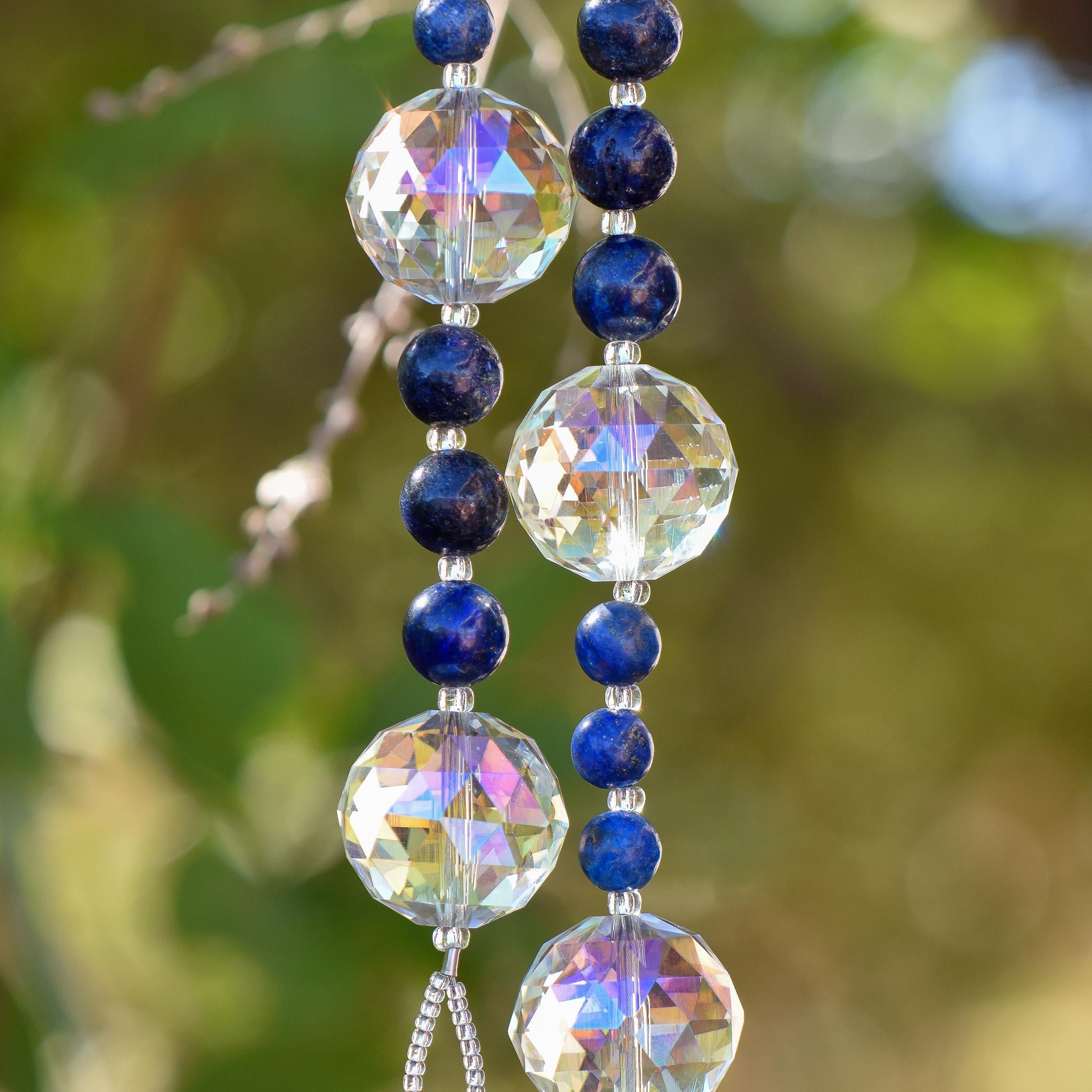 Lapis Lazuli Stone and Glass Sun Chime - Patio and Garden Decor