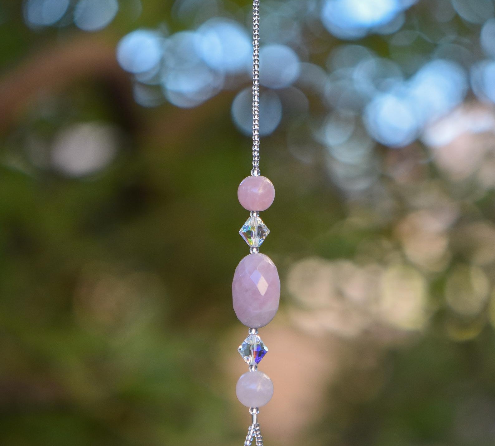 Small Versatile Rose Quartz Sun Catcher with Crystal Prism