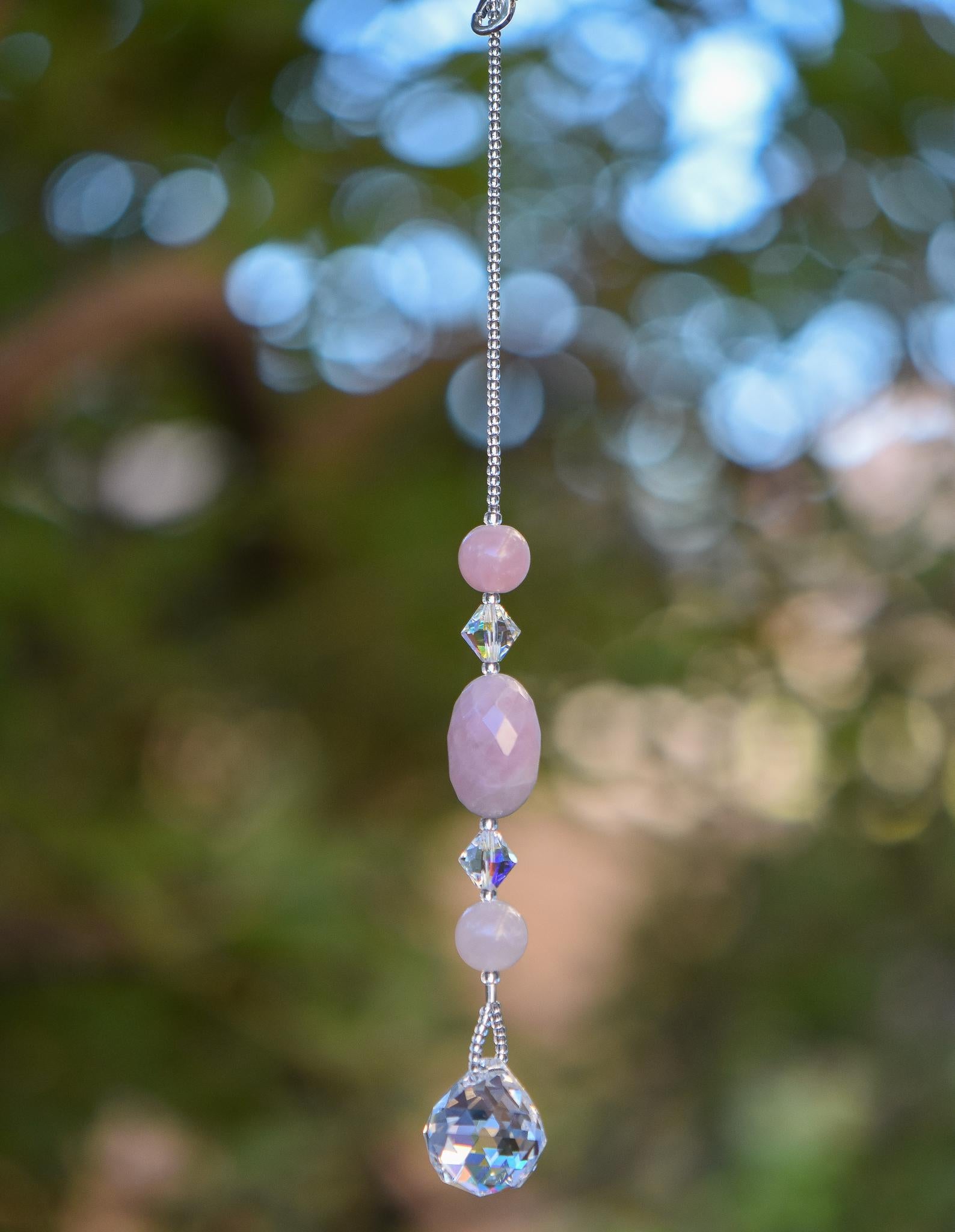 Small Versatile Rose Quartz Sun Catcher with Crystal Prism