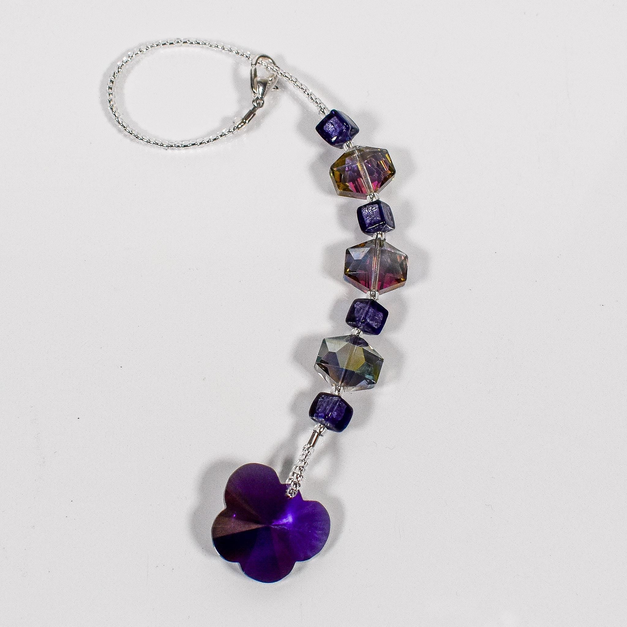 Small Purple Sun Catcher with Crystal Butterfly, Hanging Window or Garden Decor, Gift for Her