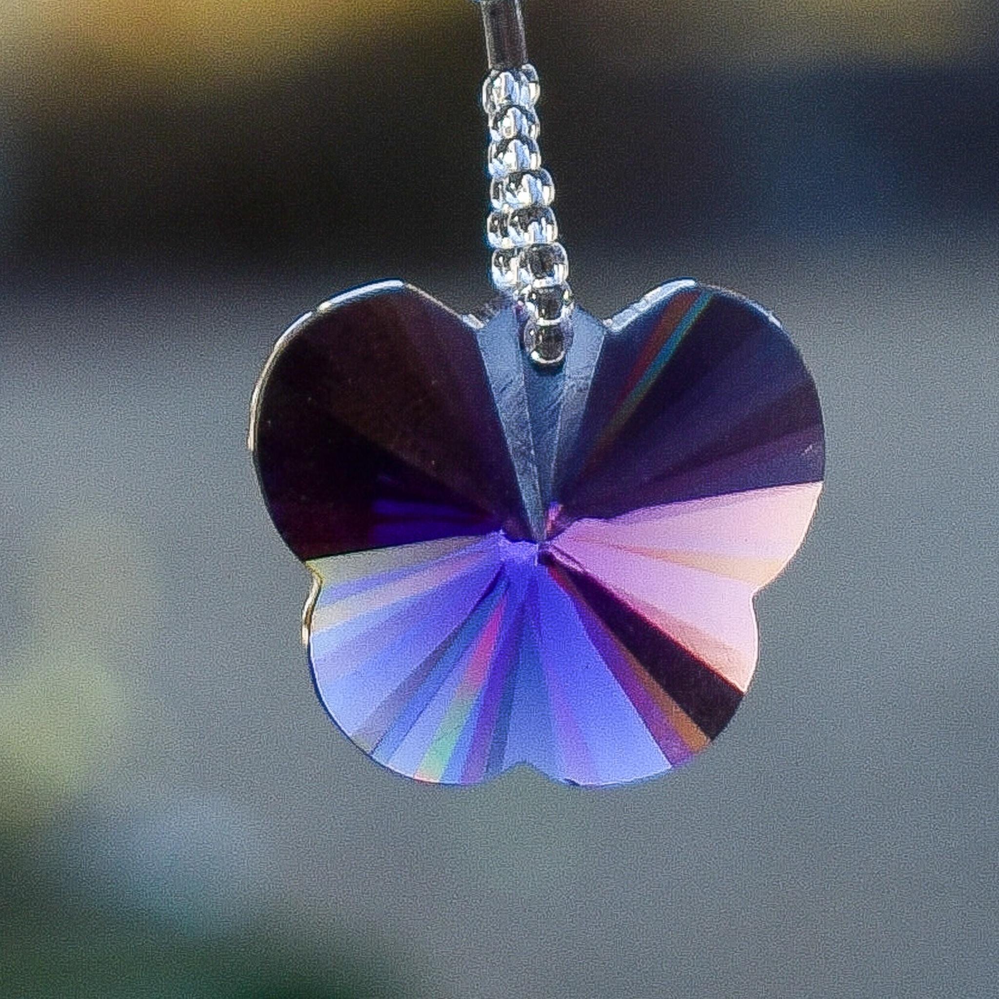 Small Purple Sun Catcher with Crystal Butterfly, Hanging Window or Garden Decor, Gift for Her