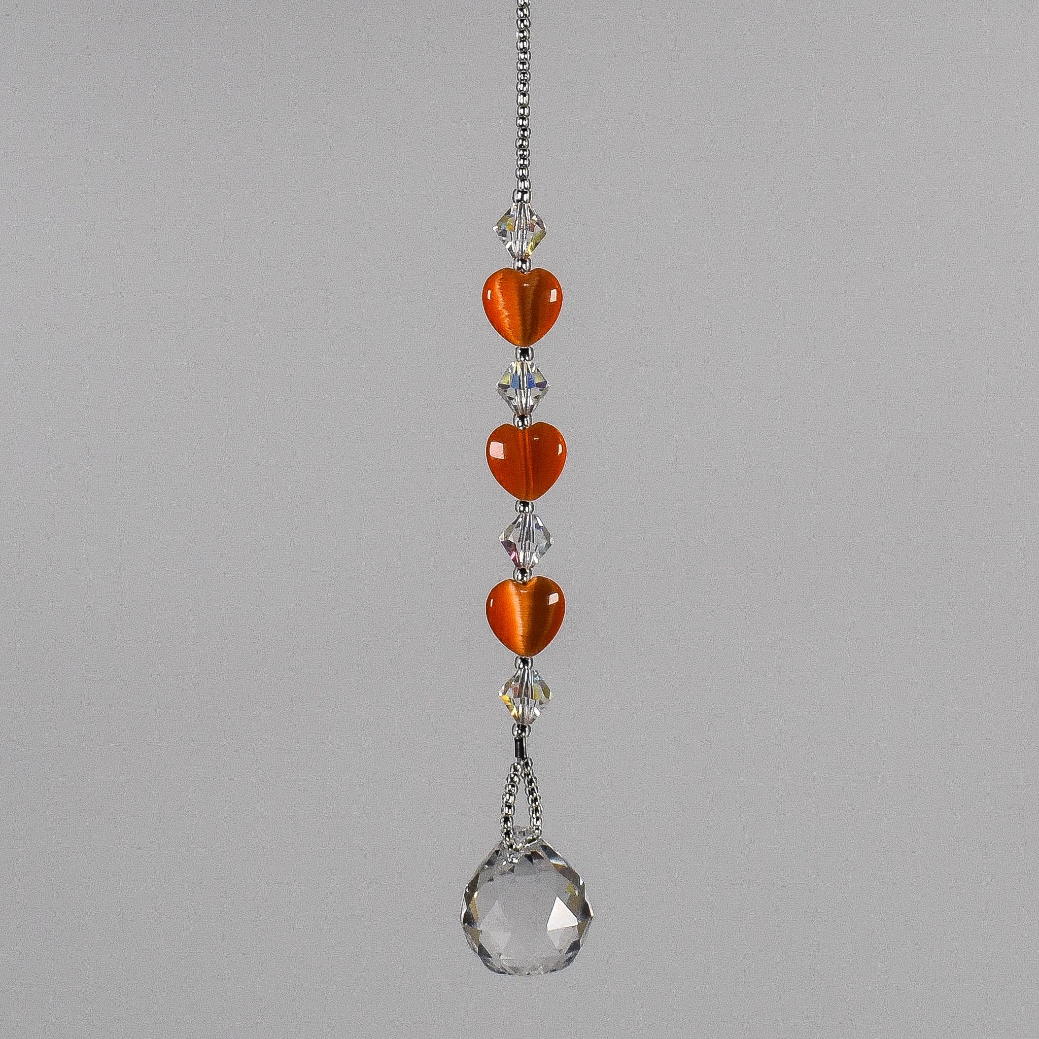 Small Glass Sun Catcher with Little Orange Hearts - Brighten Someone's Day with this Small Gift