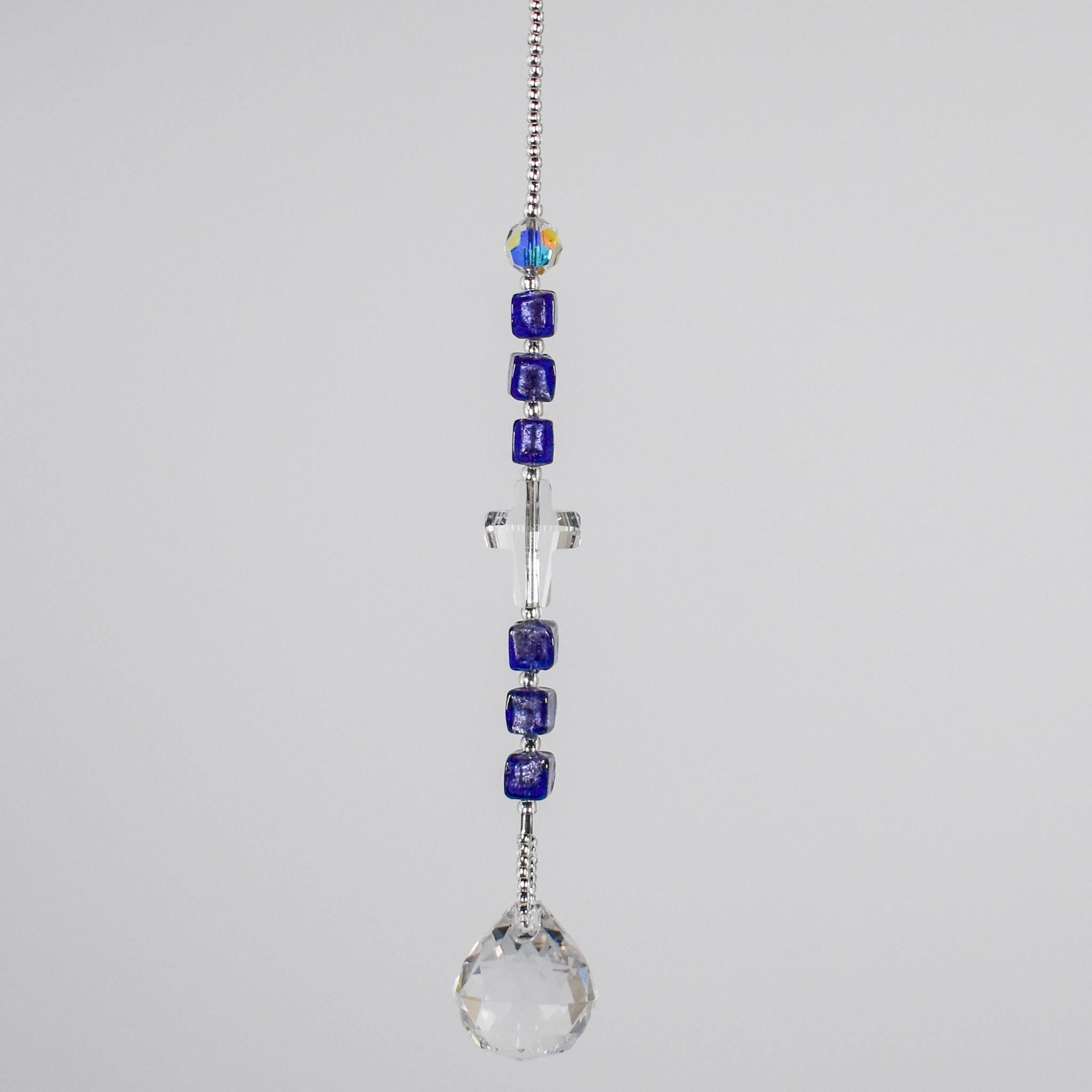 Versatile Purple Sun Catcher with Murano Glass and Crystal Cross – Car Charm, Home & Garden Décor - Christian Spiritual Gift