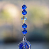 Cobalt Blue Murano Glass Sun Catcher with Iridescent Cross for Mother's Day or Any Day - Christian Spiritual Gift