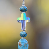 Small Aqua Blue Sun Catcher with Paradise Shine Cross and Stone Pendant - Add Sparkle to your Window or Garden - Christian Spiritual Gift