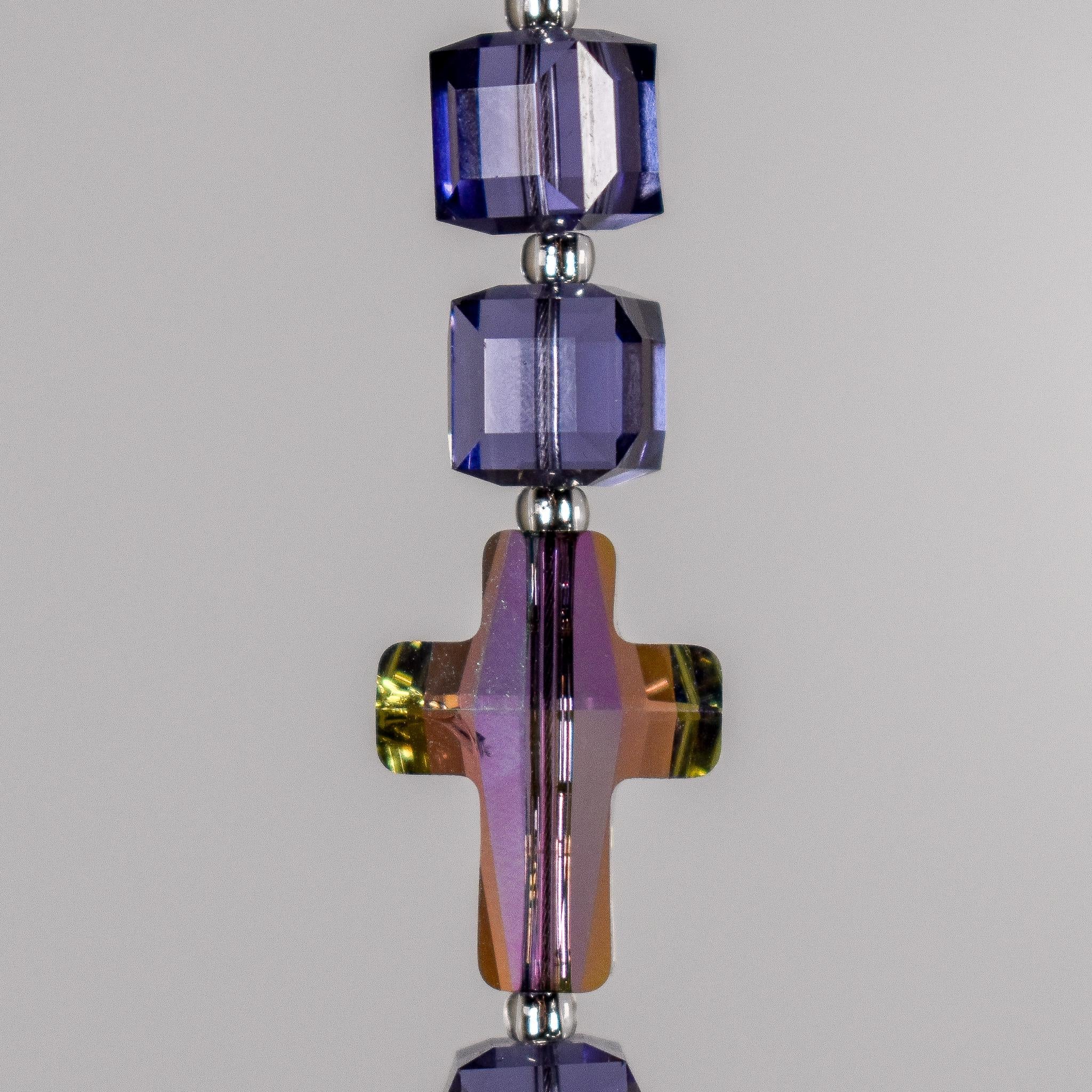 Small Purple Crystal Cube Sun Catcher with Cross and Prism – Religious Christian Window Décor – Spiritual Gift for Her