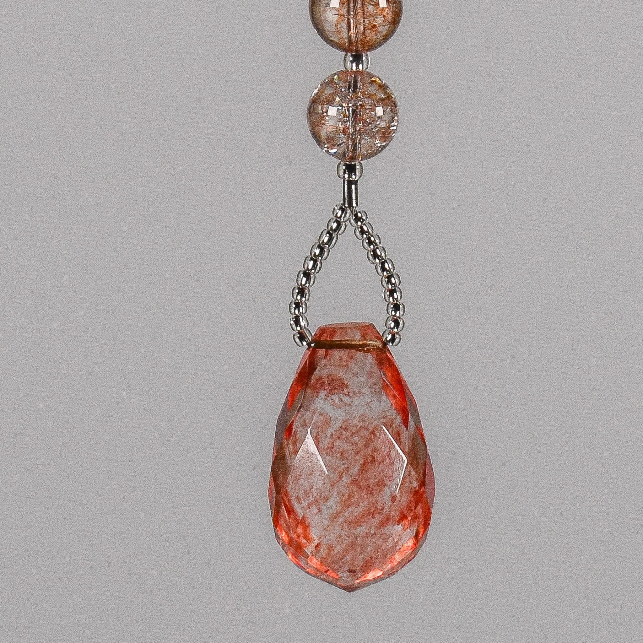 Small Handcrafted Sun Catcher with Pink Beads, a Large Oval Crystal, and Stone Pendant - Elegant Window Decor, Pink Ornament, Home Decor