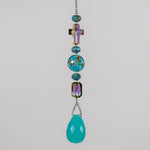 Small Aqua Blue Sun Catcher with Paradise Shine Cross and Stone Pendant - Add Sparkle to your Window or Garden - Christian Spiritual Gift