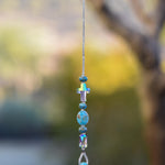 Small Aqua Blue Sun Catcher with Paradise Shine Cross and Stone Pendant - Add Sparkle to your Window or Garden - Christian Spiritual Gift