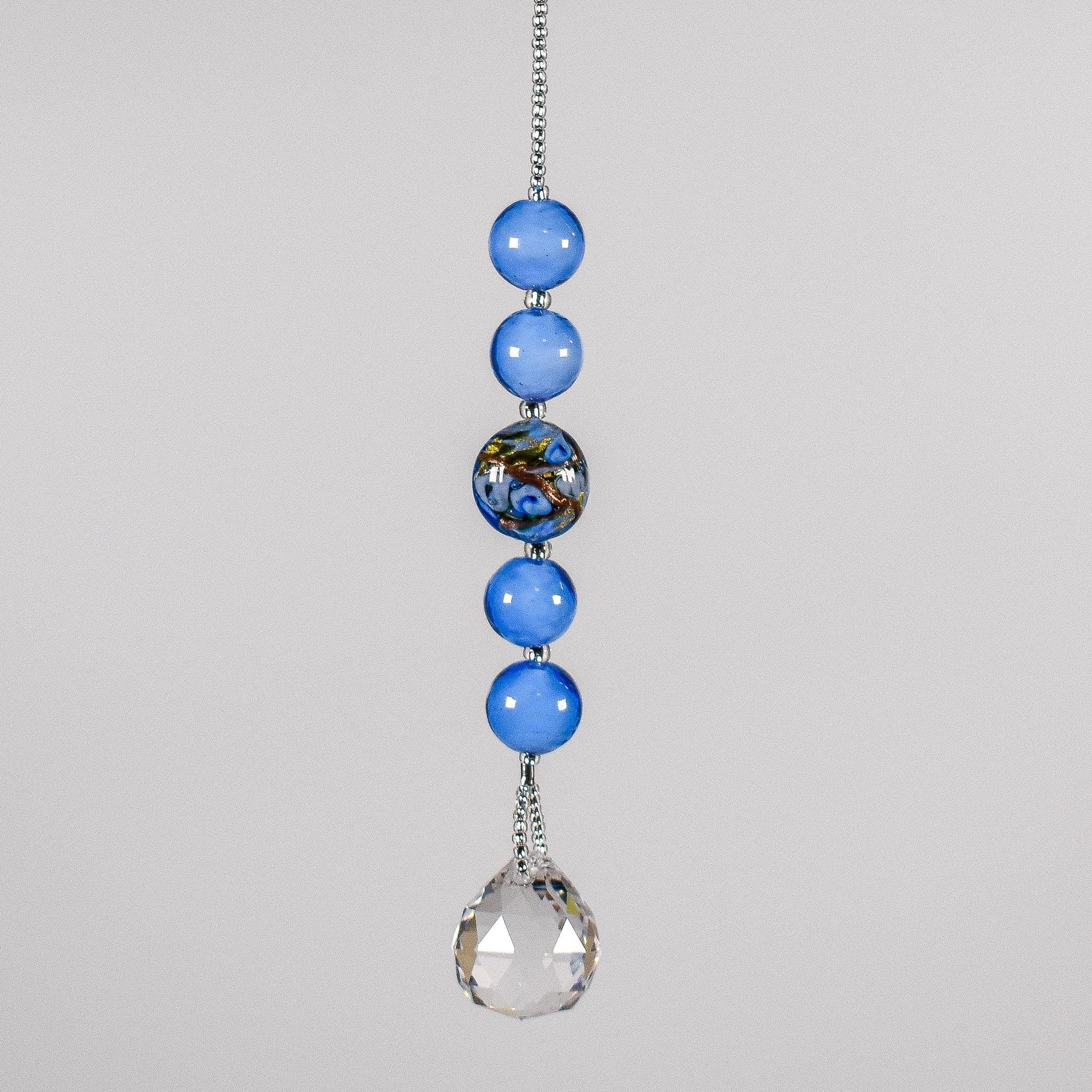 Gorgeous Small Sun Catcher with Blue Murano Glass Beads - Add Sparkle to your Room, your Drive, your Outdoor Oasis