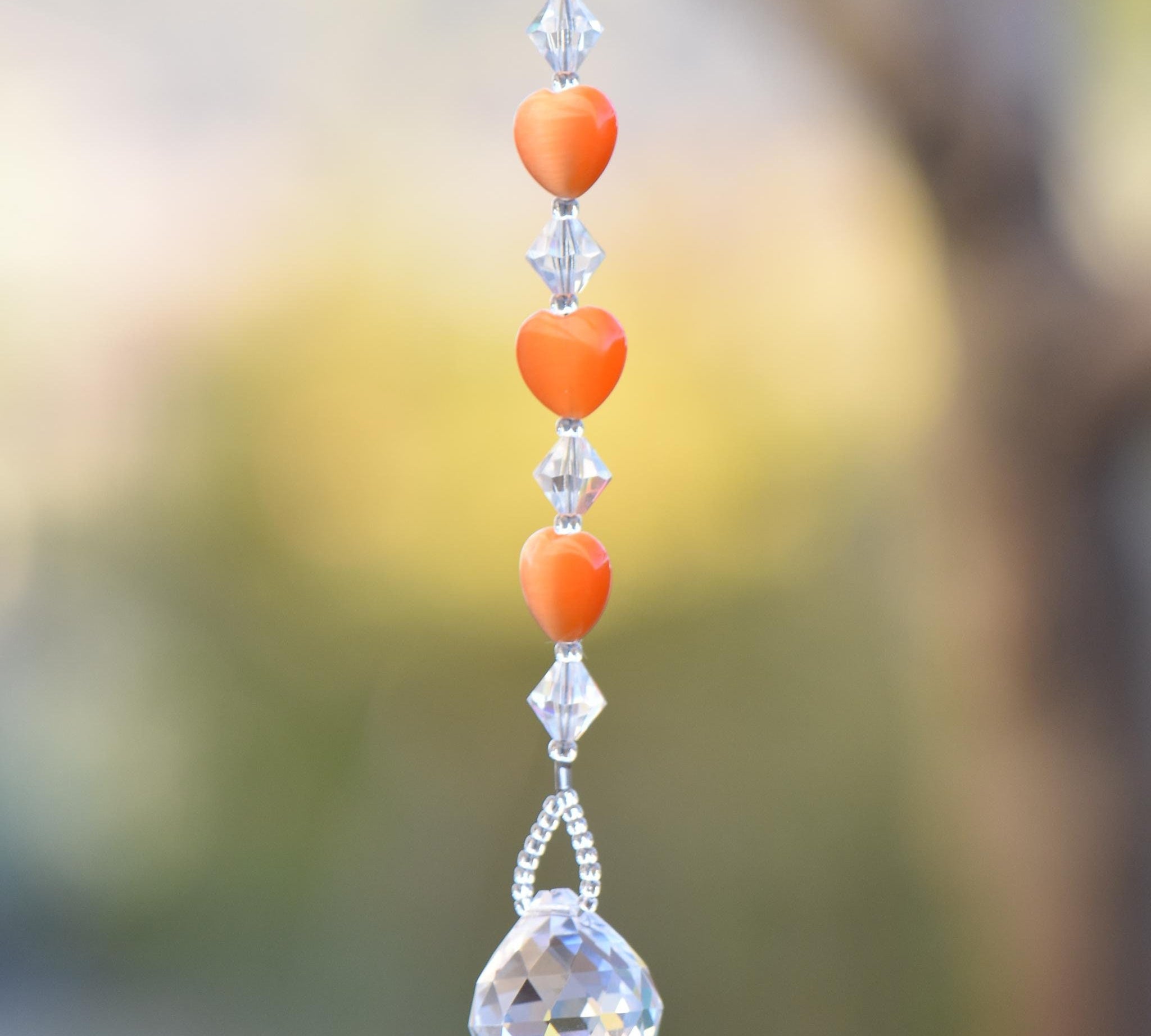 Small Glass Sun Catcher with Little Orange Hearts - Brighten Someone's Day with this Small Gift