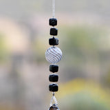 Small Black Murano Glass Sun Catcher with Smoky Quartz Pendant – Hanging Window or Garden Décor – Unique Small Gift