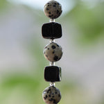 Small Black and Tan Beaded Sun Catcher with Smoky Quartz - Window, Garden, Rear View Mirror Decor