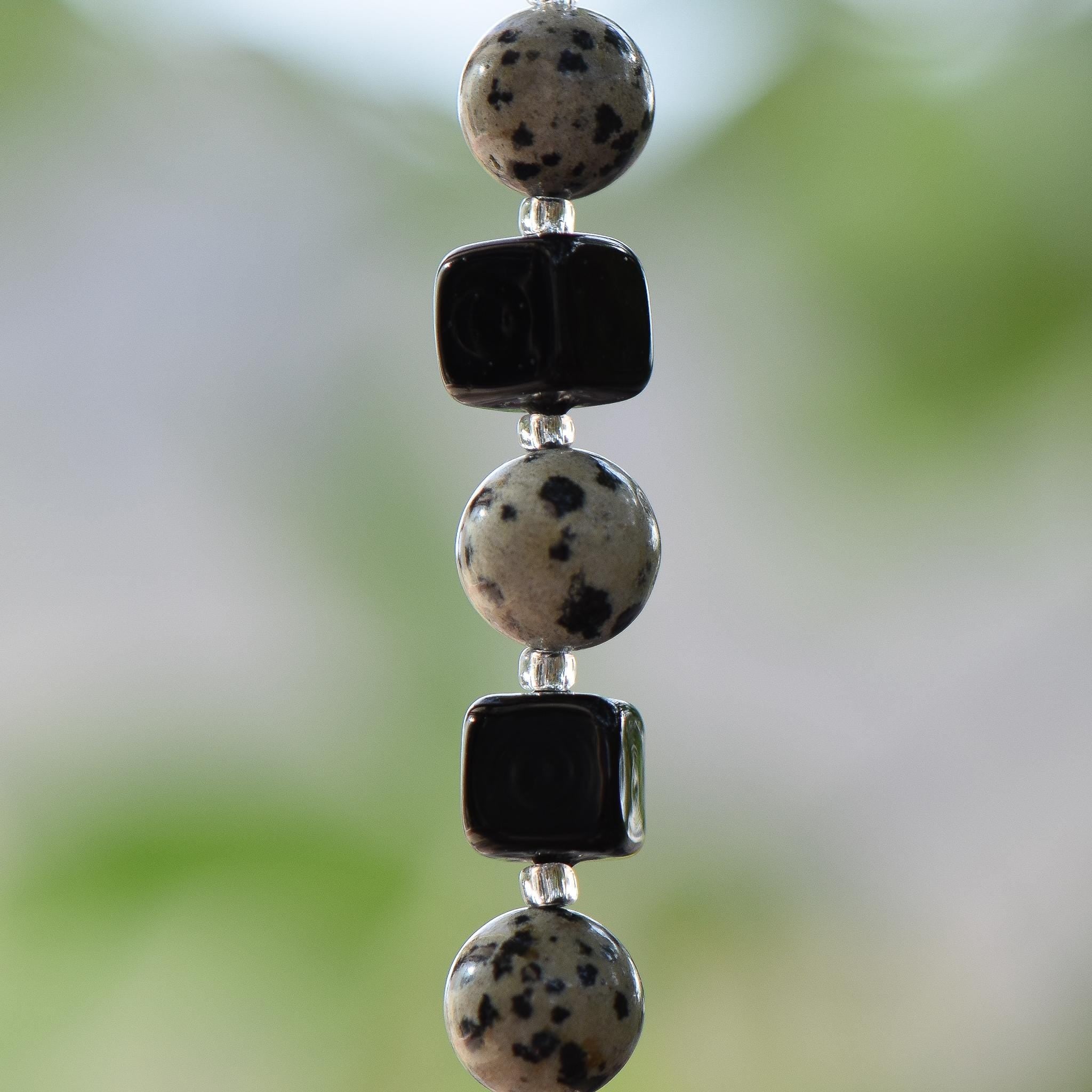 Small Black and Tan Beaded Sun Catcher with Smoky Quartz - Window, Garden, Rear View Mirror Decor