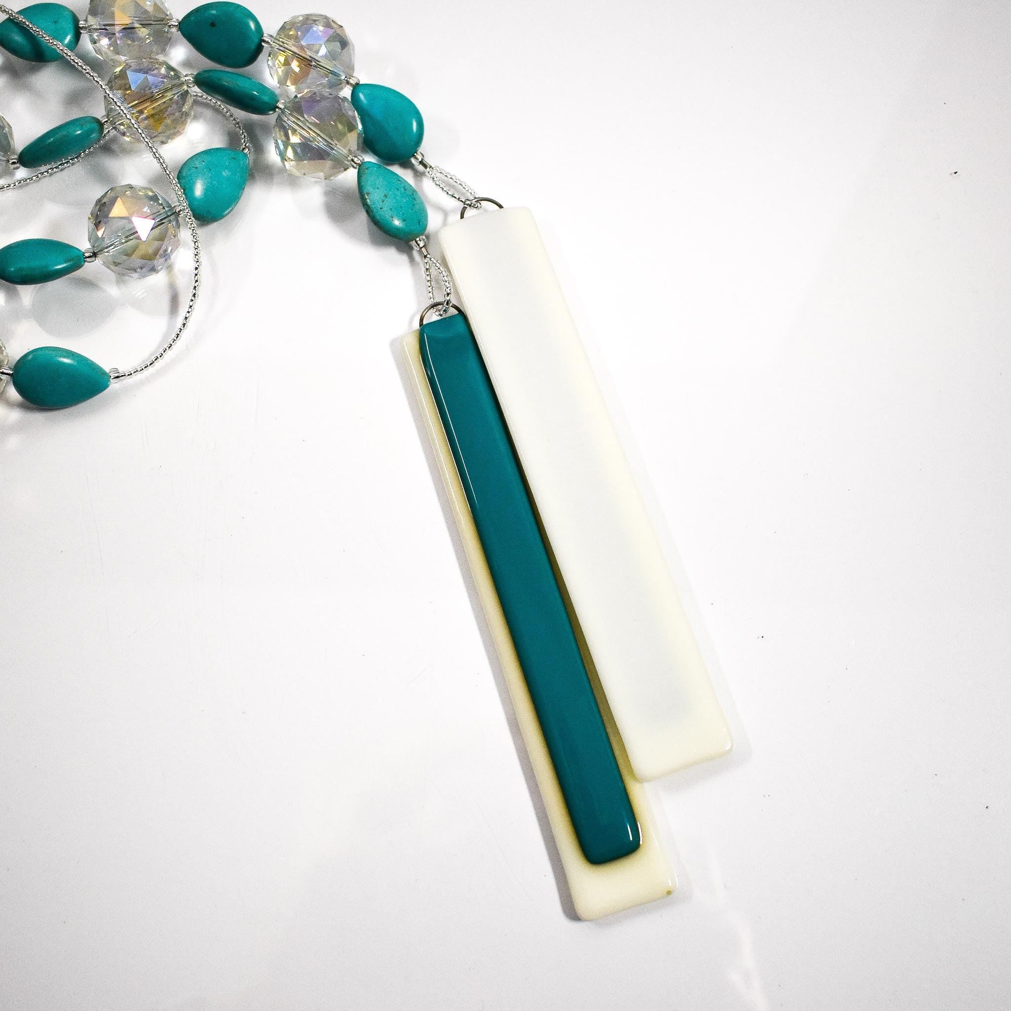 Turquoise Magnesite Stone and Glass Wind Chime with Large Crystals - Bring Sparkle to the Patio or Garden