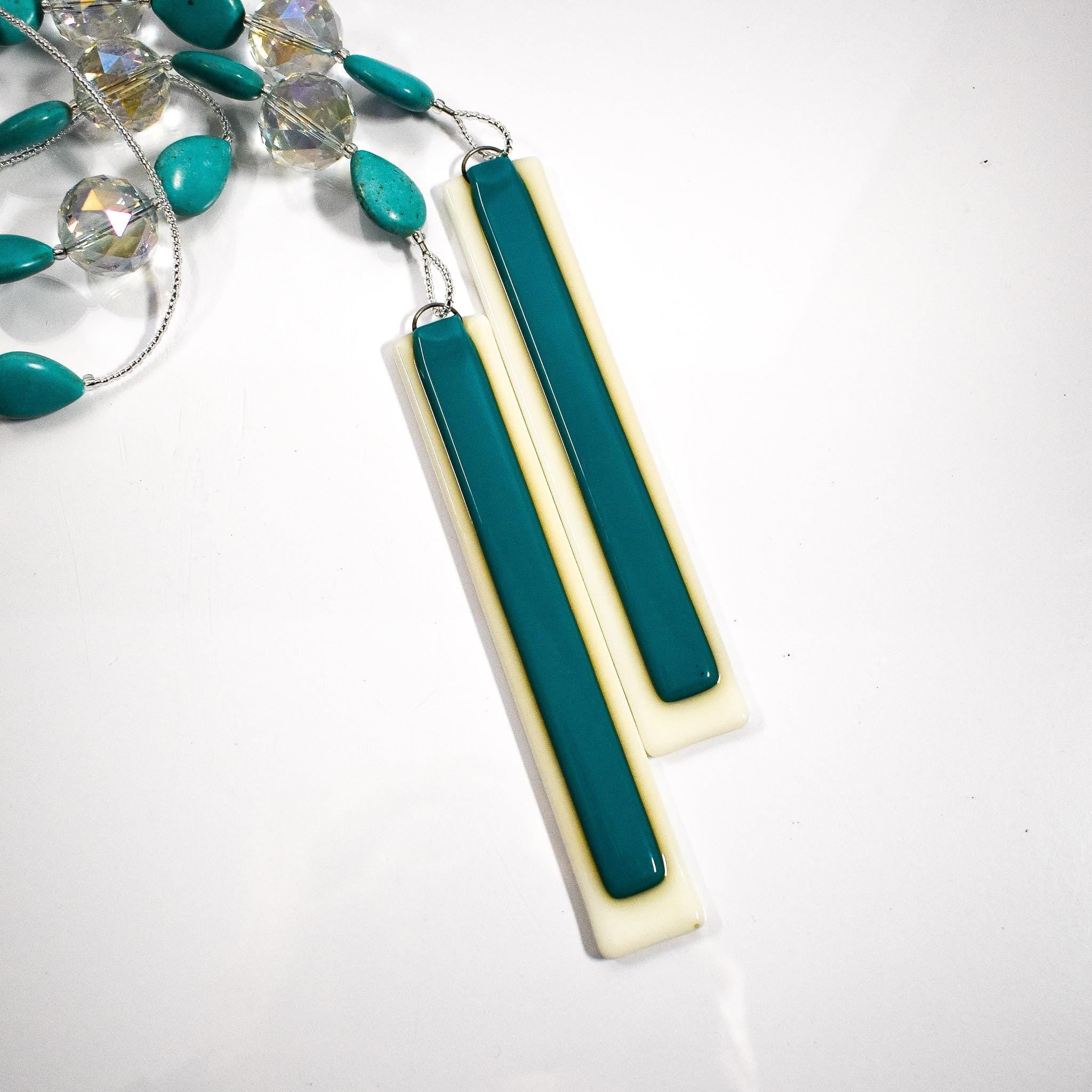 Turquoise Magnesite Stone and Glass Wind Chime with Large Crystals - Bring Sparkle to the Patio or Garden