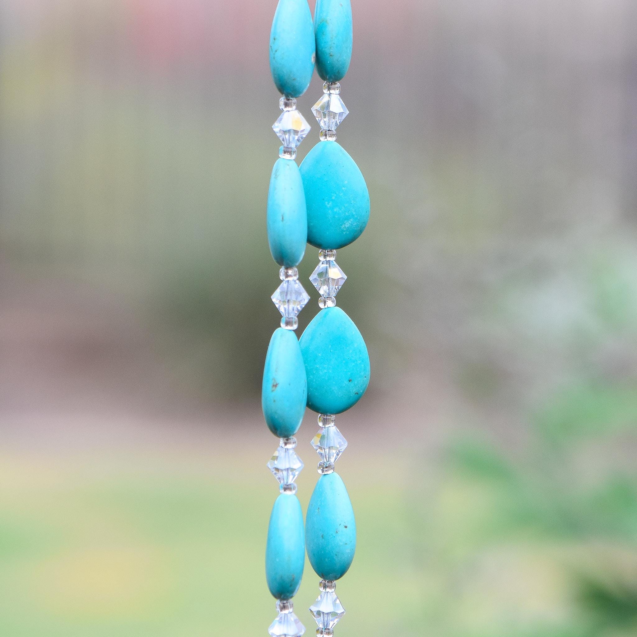 Stone and Glass Wind Chime - Turquoise Magnesite and Crystals - Outdoor Patio and Garden Decor - Housewarming Gift