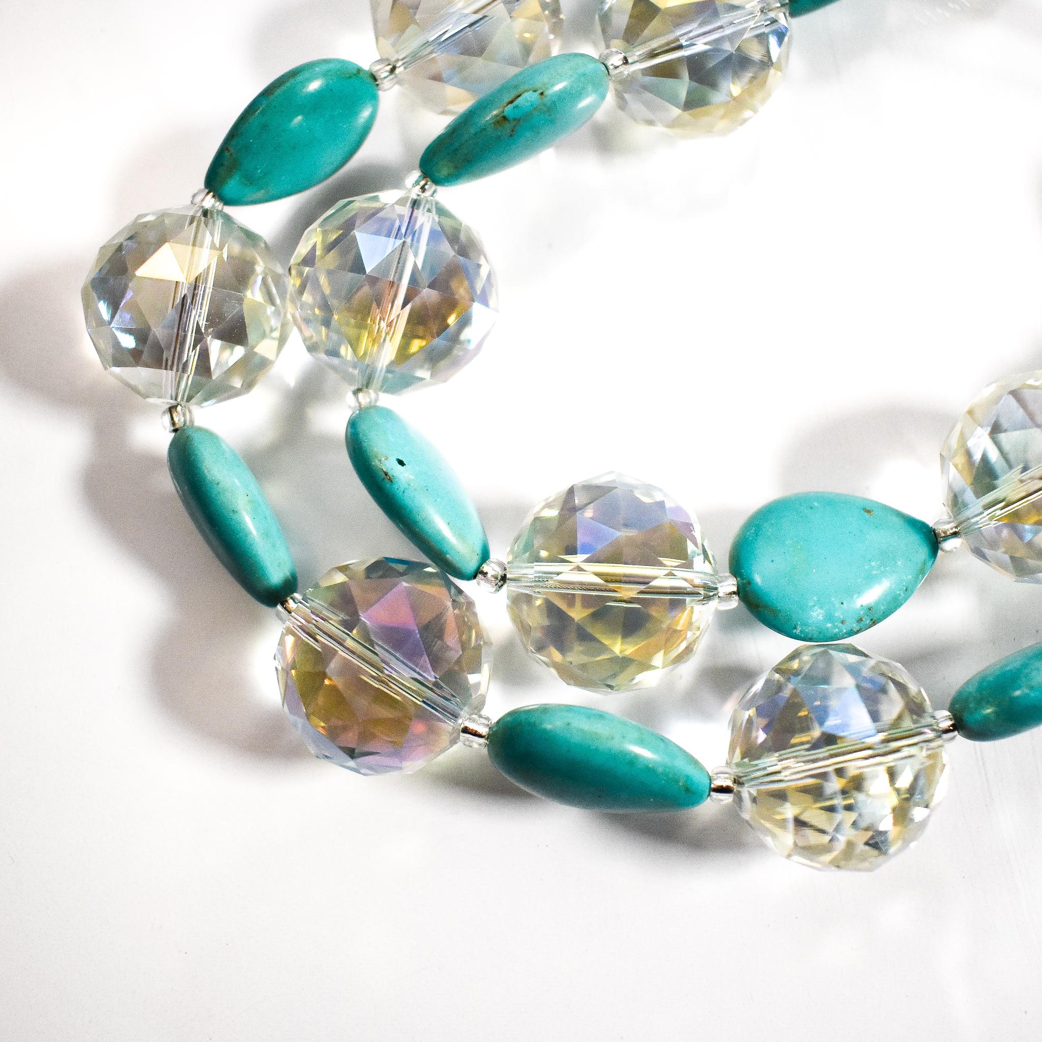Turquoise Magnesite Stone and Glass Wind Chime with Large Crystals - Bring Sparkle to the Patio or Garden
