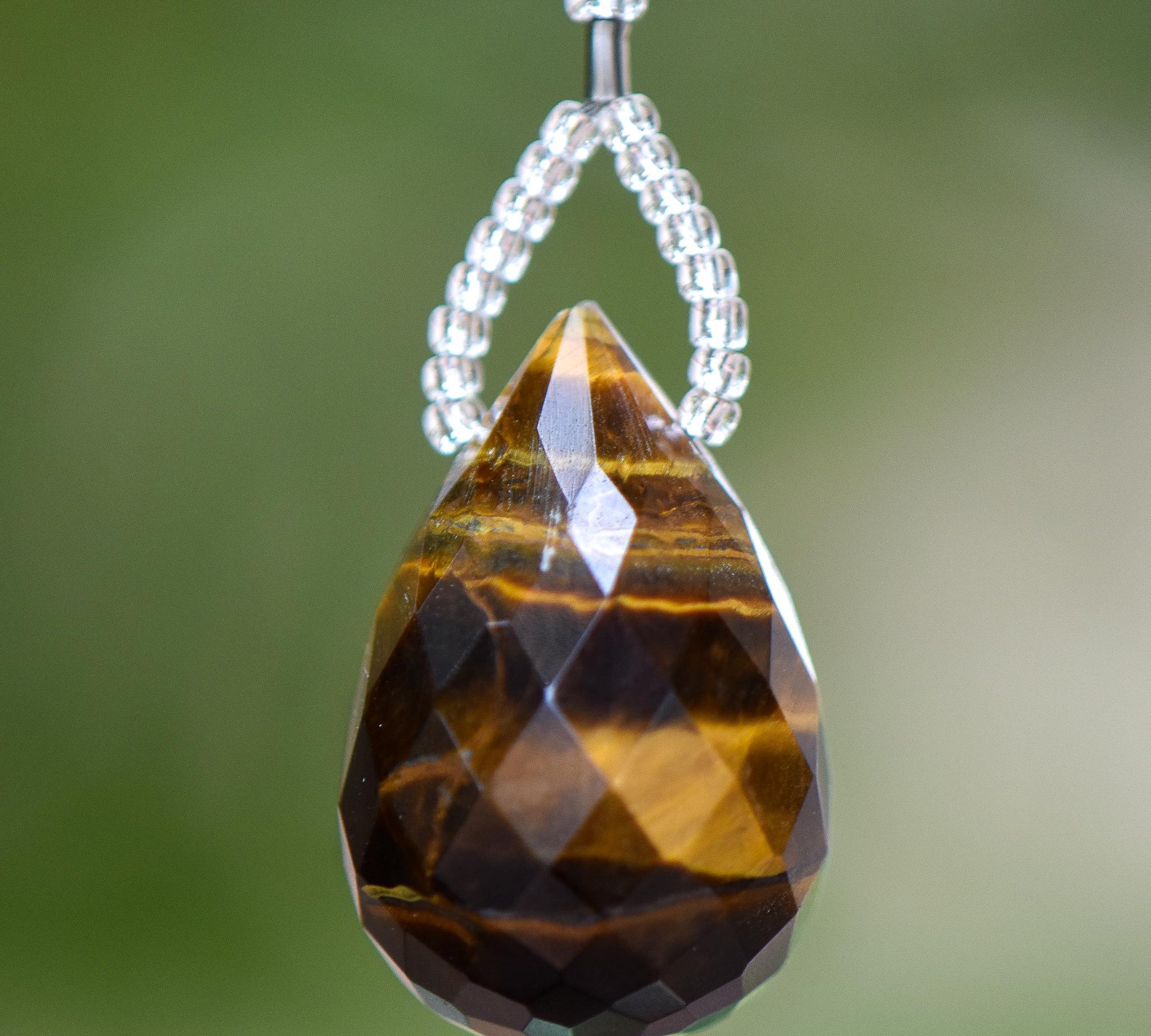 Small Black and Gold Sun Catcher with Tiger Eye Pendant for Window, Garden, Car Decor