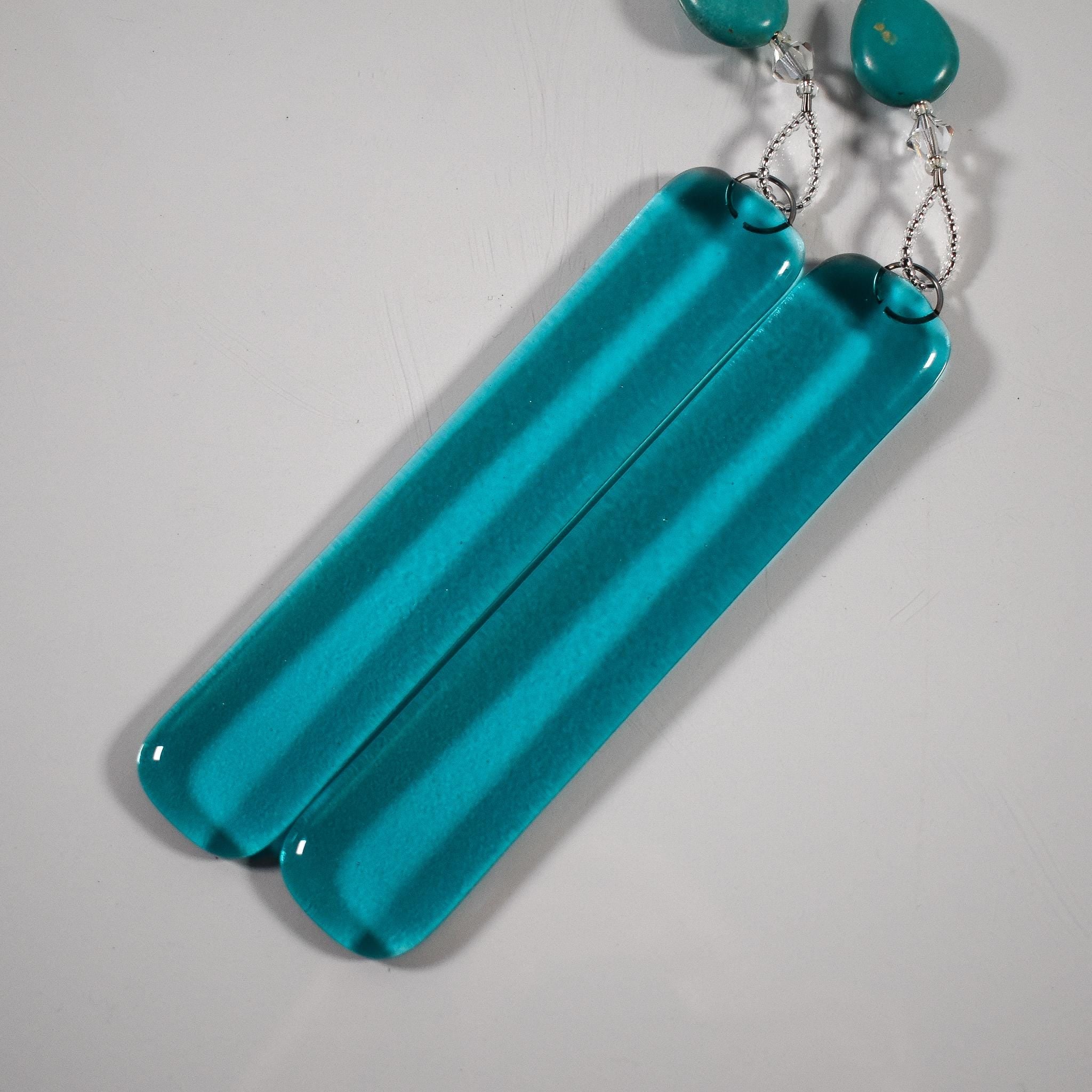 Stone and Glass Wind Chime - Turquoise Magnesite and Crystals - Outdoor Patio and Garden Decor - Housewarming Gift