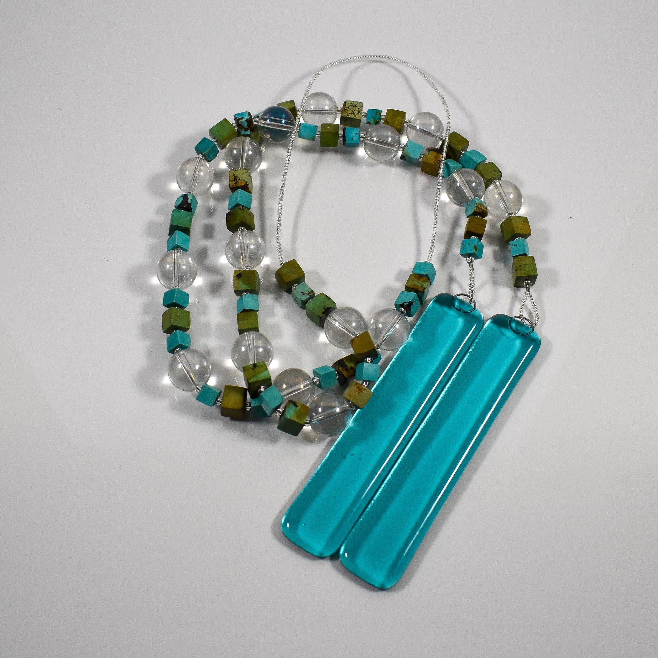 Turquoise Howlite Stone and Glass Wind Chime - Rustic Southwest Patio and Garden Art - Gift for Housewarming, Birthday, Memorial, Retirement