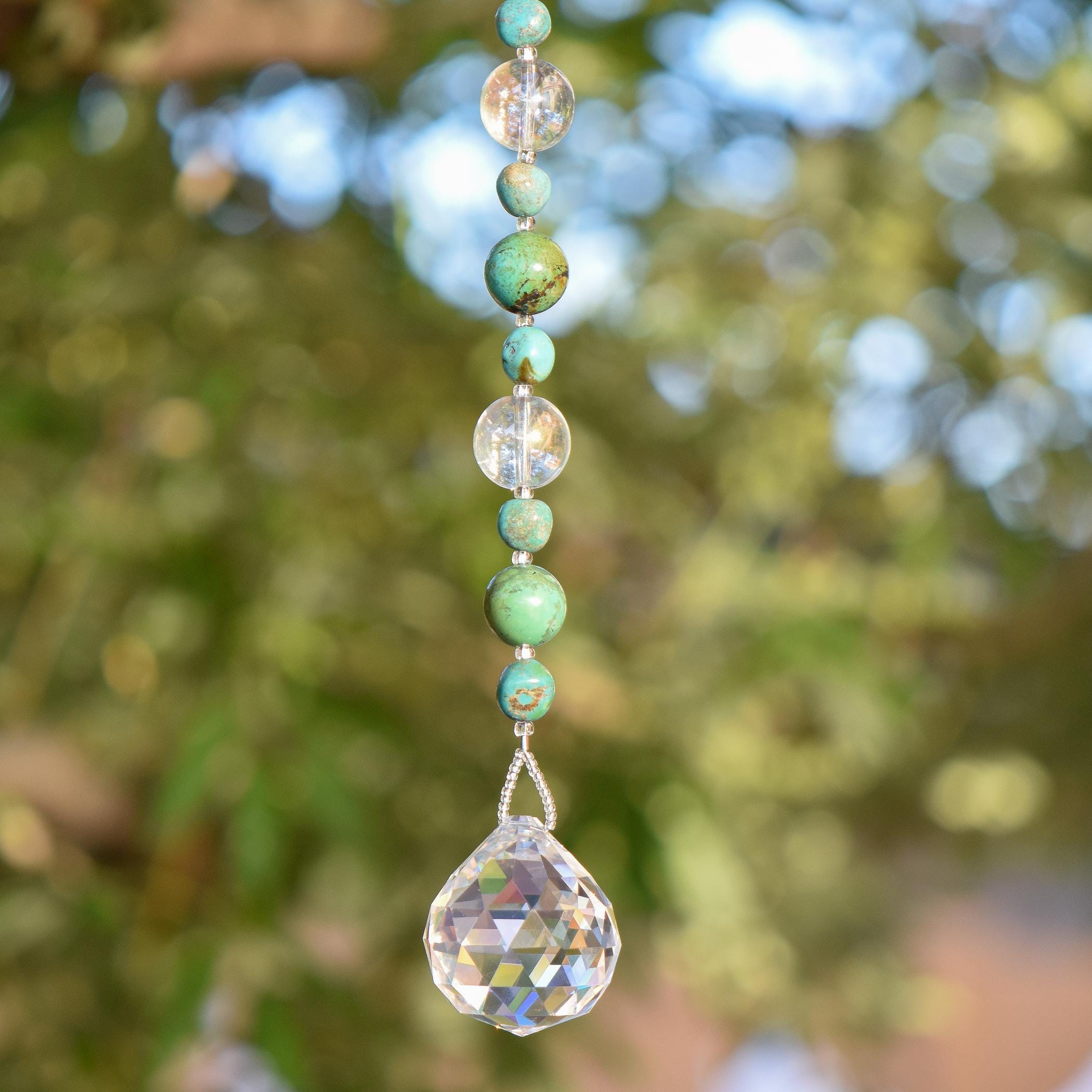 Long Turquoise Magnesite Suncatcher for Window, Patio or Garden - Gift Ready for Housewarming, Thank You, Birthday