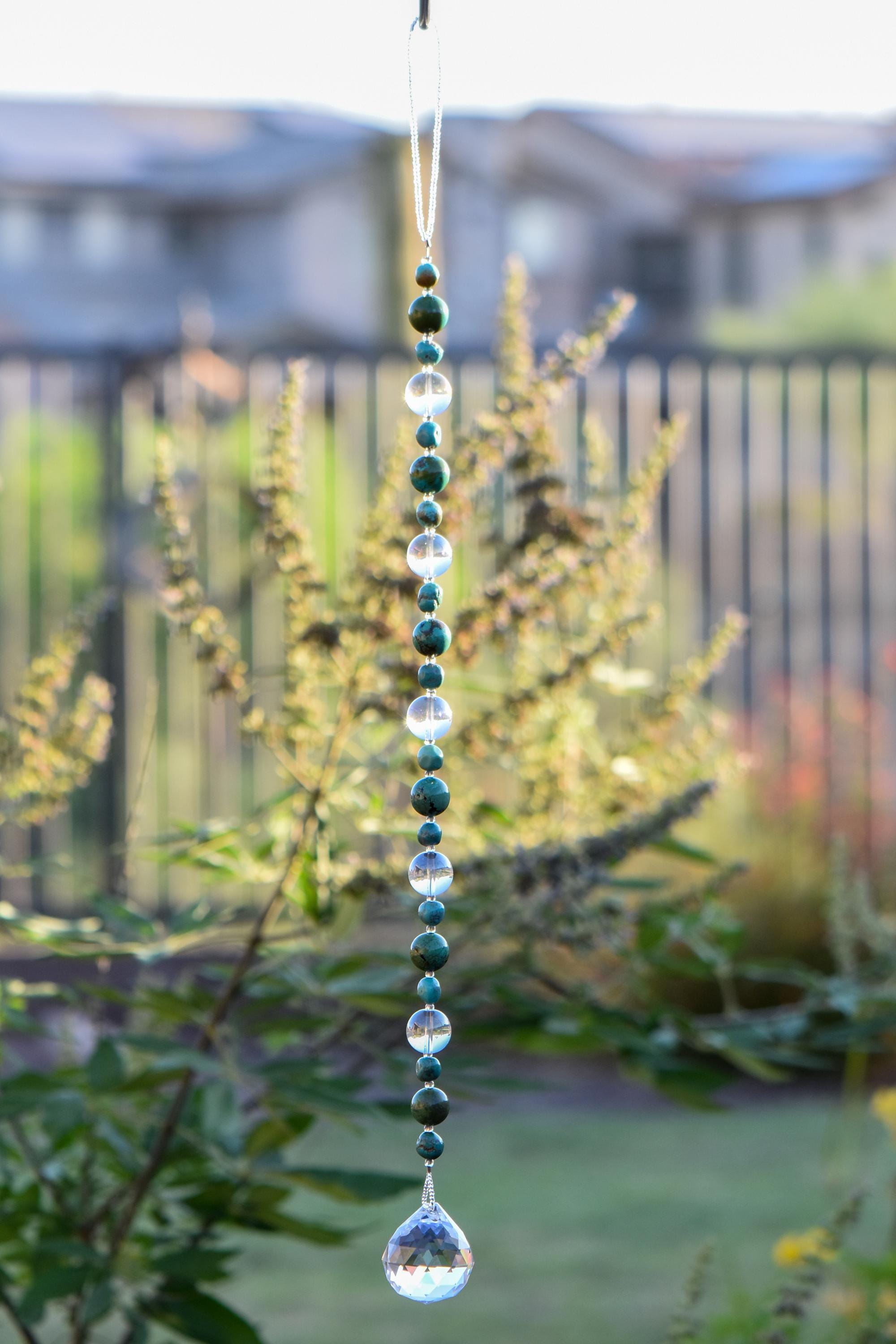 Long Turquoise Magnesite Suncatcher for Window, Patio or Garden - Gift Ready for Housewarming, Thank You, Birthday