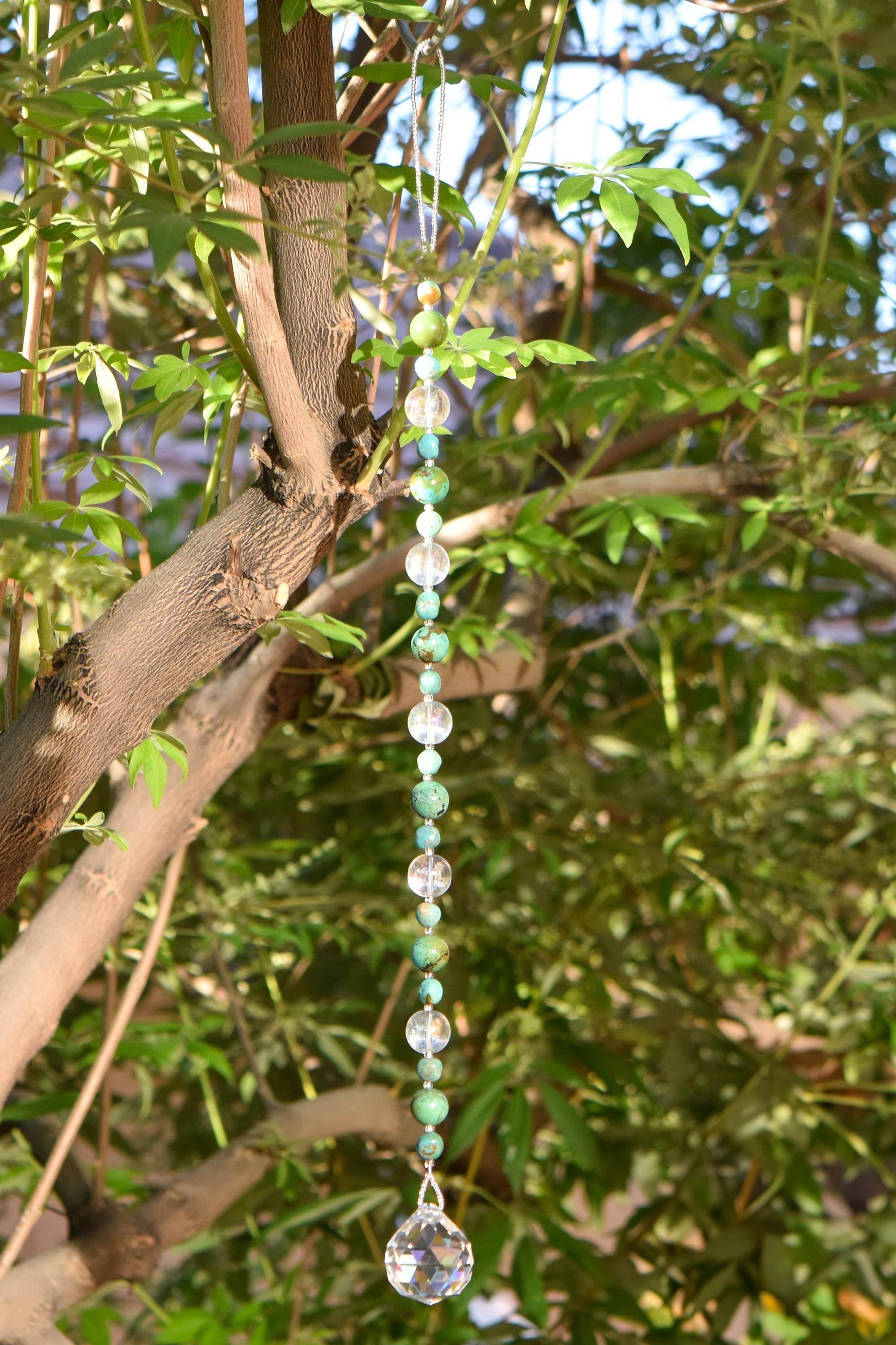 Long Turquoise Magnesite Suncatcher for Window, Patio or Garden - Gift Ready for Housewarming, Thank You, Birthday