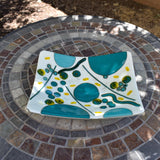 Colorful Rectangular Fused Glass Bowl with Turquoise and Yellow Modern Abstract Design - Unique Gift - Conversation Piece