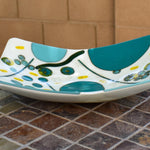 Colorful Rectangular Fused Glass Bowl with Turquoise and Yellow Modern Abstract Design - Unique Gift - Conversation Piece