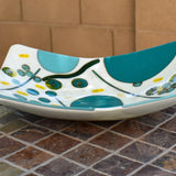 Colorful Rectangular Fused Glass Bowl with Turquoise and Yellow Modern Abstract Design - Unique Gift - Conversation Piece