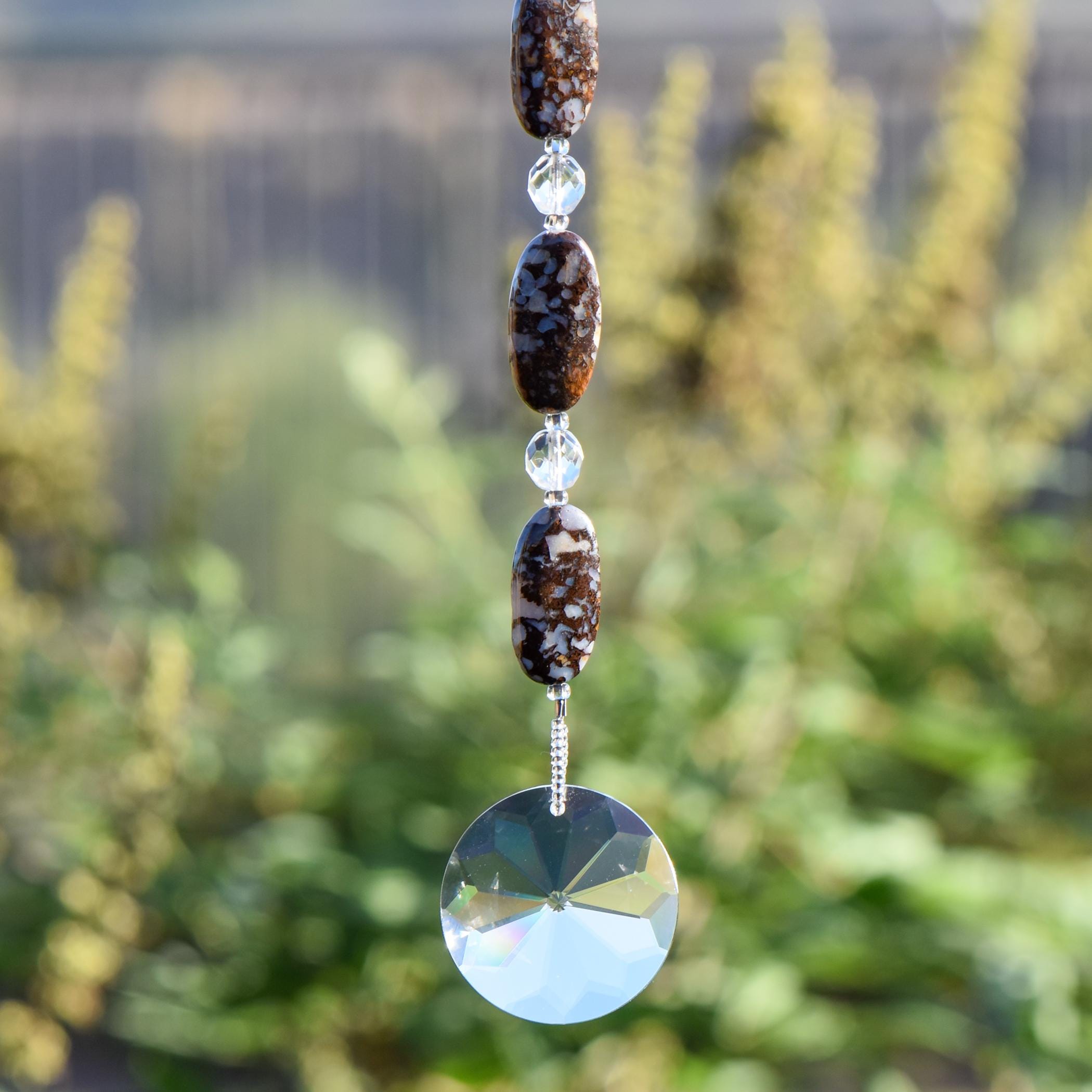 Long Hanging Sun Catcher with Fire Opal Stones and Sun Prism - Window or Garden Decor for Indoors or Outdoors