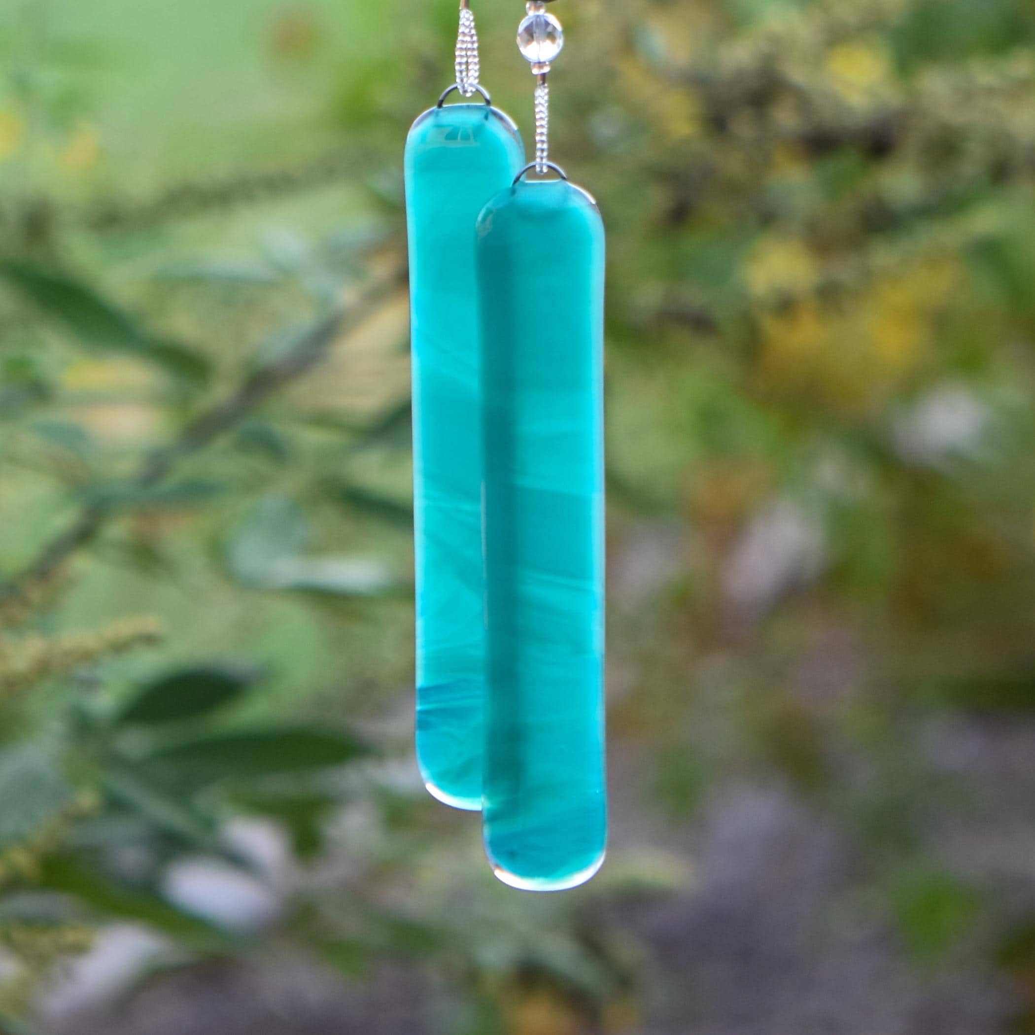 Seaweed Quartz and Teal Glass Wind Chime for Patio and Garden - Gift Ready - Housewarming, Birthday, Mothers Day
