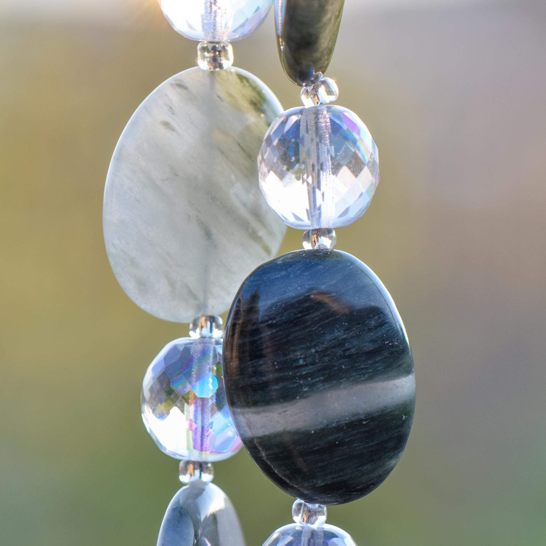 Seaweed Quartz and Teal Glass Wind Chime for Patio and Garden - Gift Ready - Housewarming, Birthday, Mothers Day