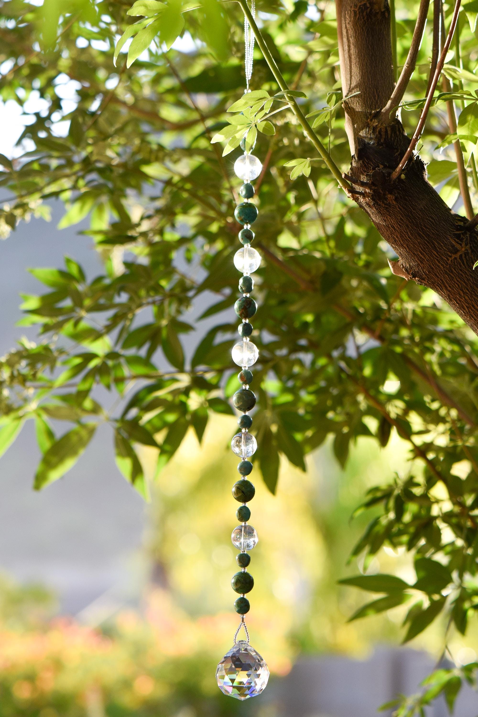 Long Turquoise Magnesite Suncatcher for Window, Patio or Garden - Gift Ready for Housewarming, Thank You, Birthday