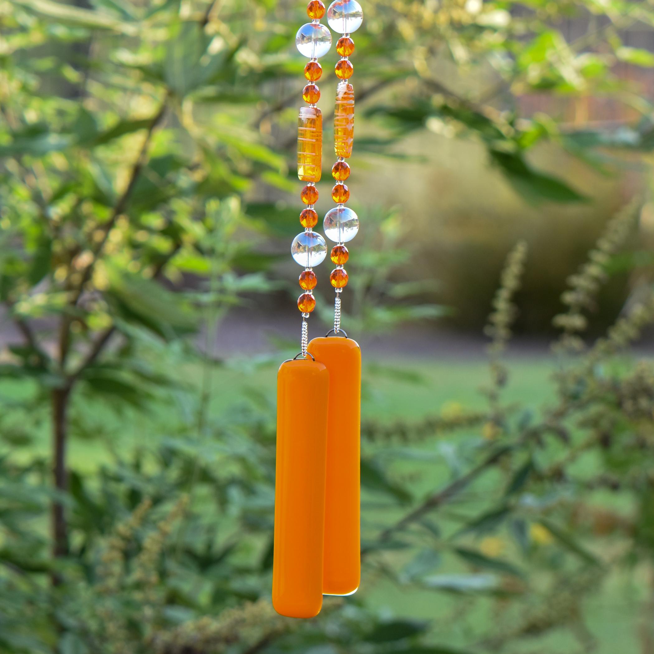 Bright Orange Sun Catching Glass Wind Chime for Patio, Garden, Porch or Balcony - Great Retirement, Memorial or Housewarming Gift