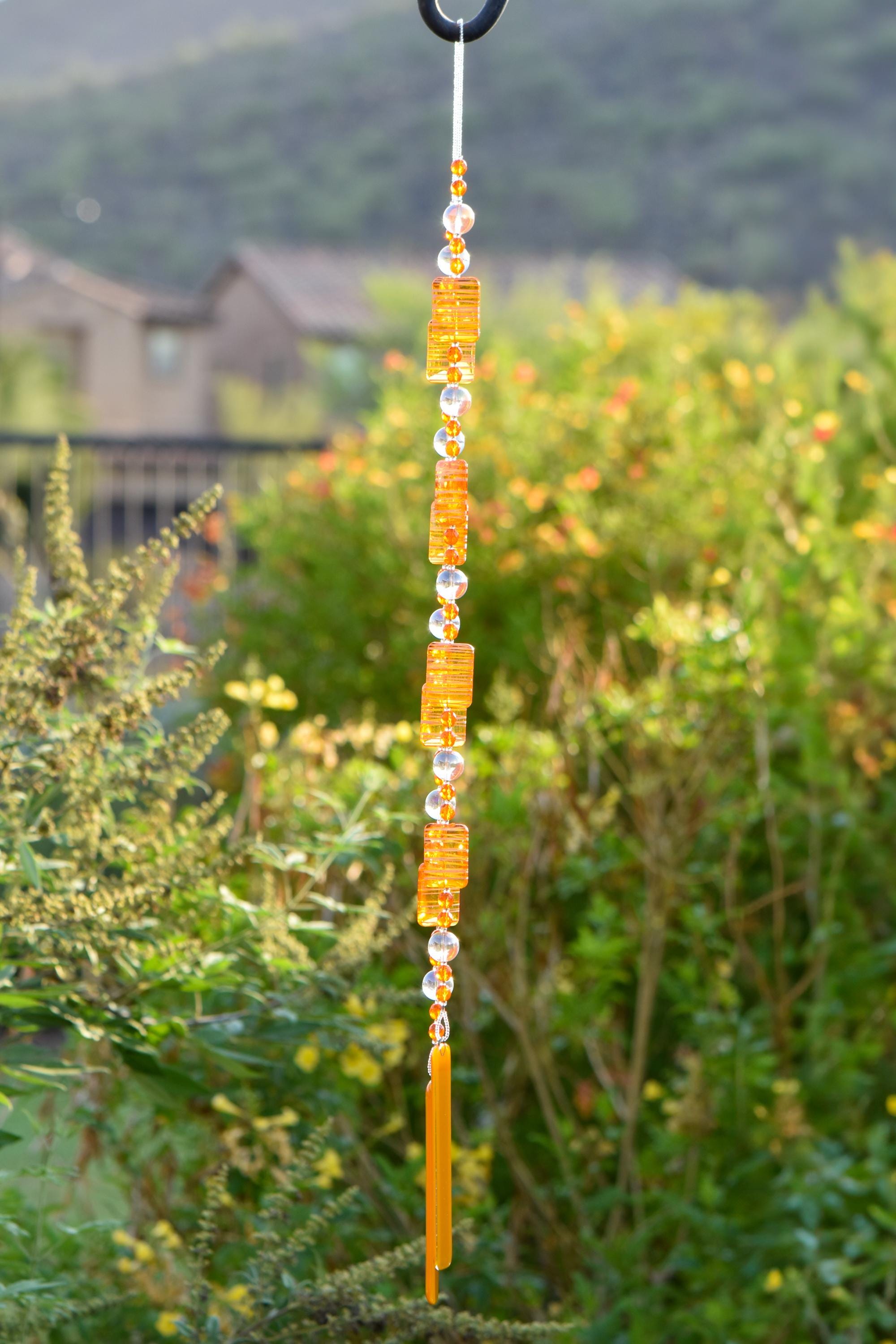 Bright Orange Sun Catching Glass Wind Chime for Patio, Garden, Porch or Balcony - Great Retirement, Memorial or Housewarming Gift