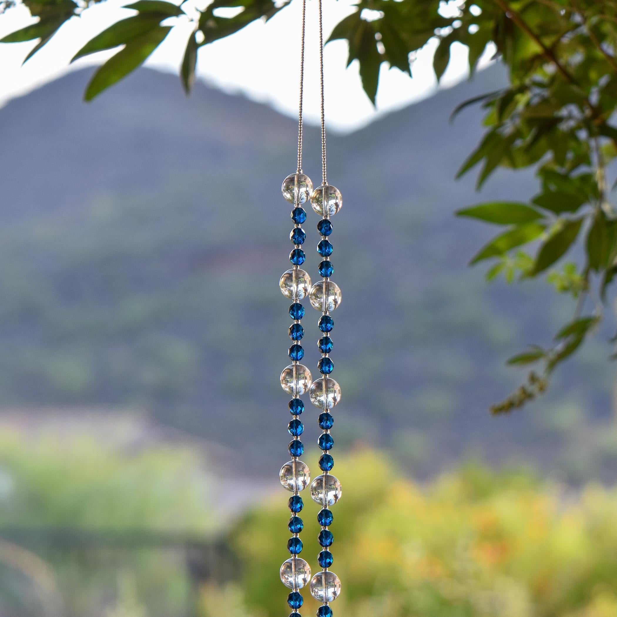 Blue and Green Glass Outdoor Chime for Patio and Garden - Glass Suncatcher - Housewarming, Gift for Gardener