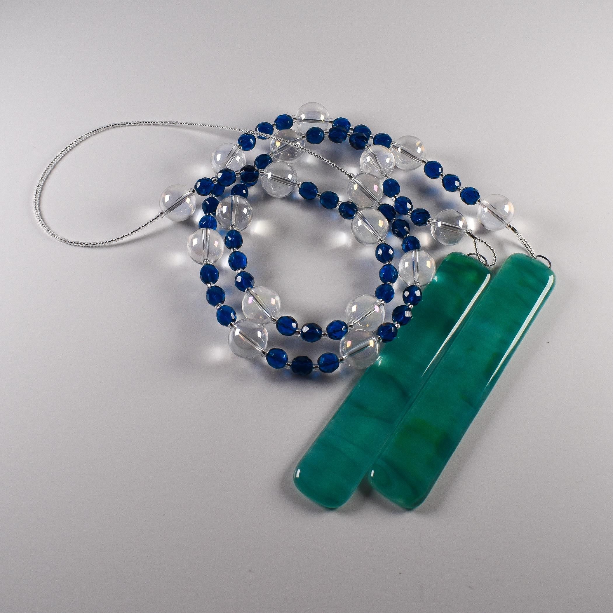 Blue and Green Glass Outdoor Chime for Patio and Garden - Glass Suncatcher - Housewarming, Gift for Gardener