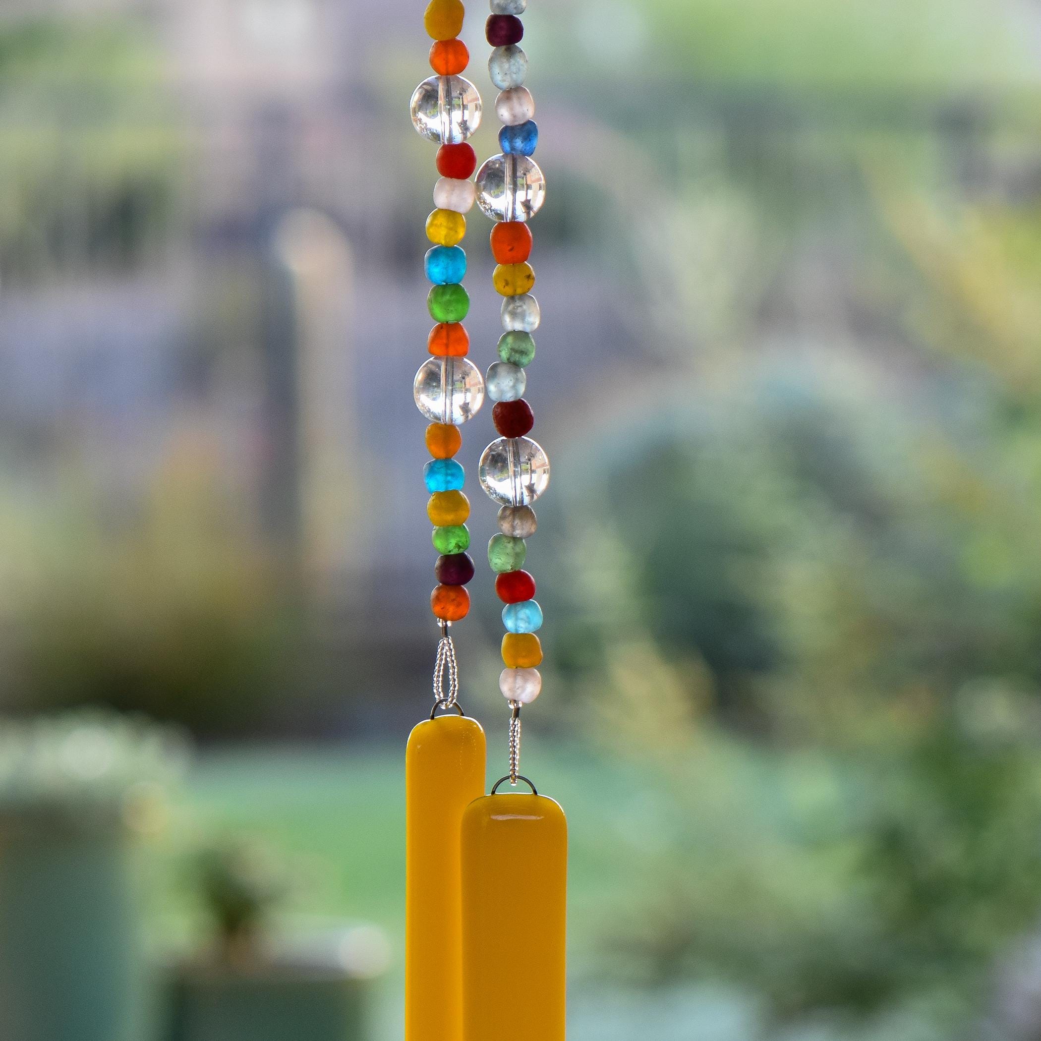 Colorful African Glass Bead Wind Chime - Patio and Garden Decor - Housewarming, Retirement Gift