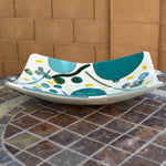 Colorful Rectangular Fused Glass Bowl with Turquoise and Yellow Modern Abstract Design - Unique Gift - Conversation Piece
