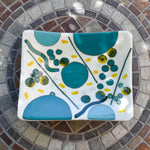Colorful Rectangular Fused Glass Bowl with Turquoise and Yellow Modern Abstract Design - Unique Gift - Conversation Piece