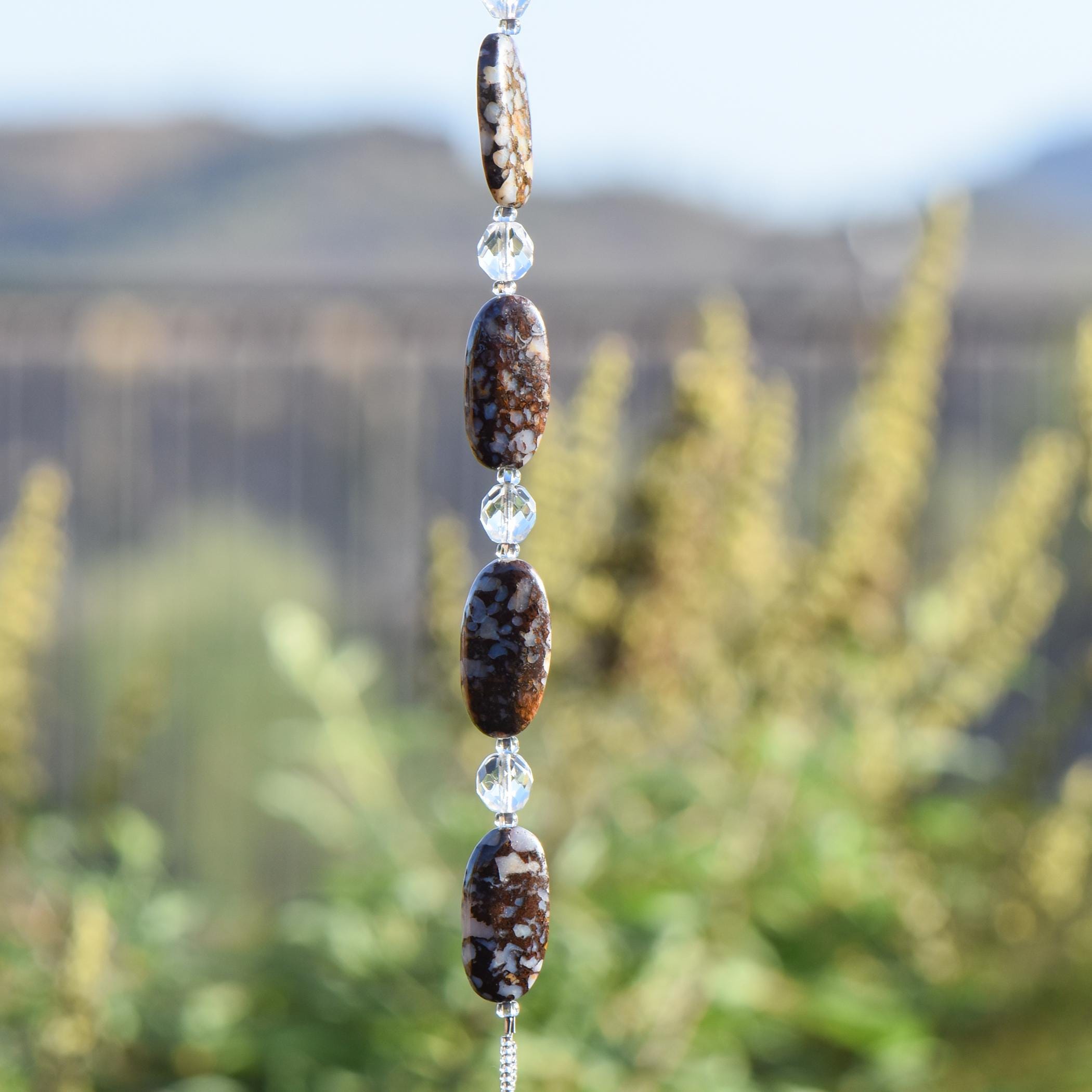 Long Hanging Sun Catcher with Fire Opal Stones and Sun Prism - Window or Garden Decor for Indoors or Outdoors